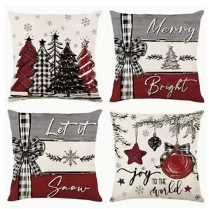 Festive Holiday Throw Pillow Covers Set - Red and Black